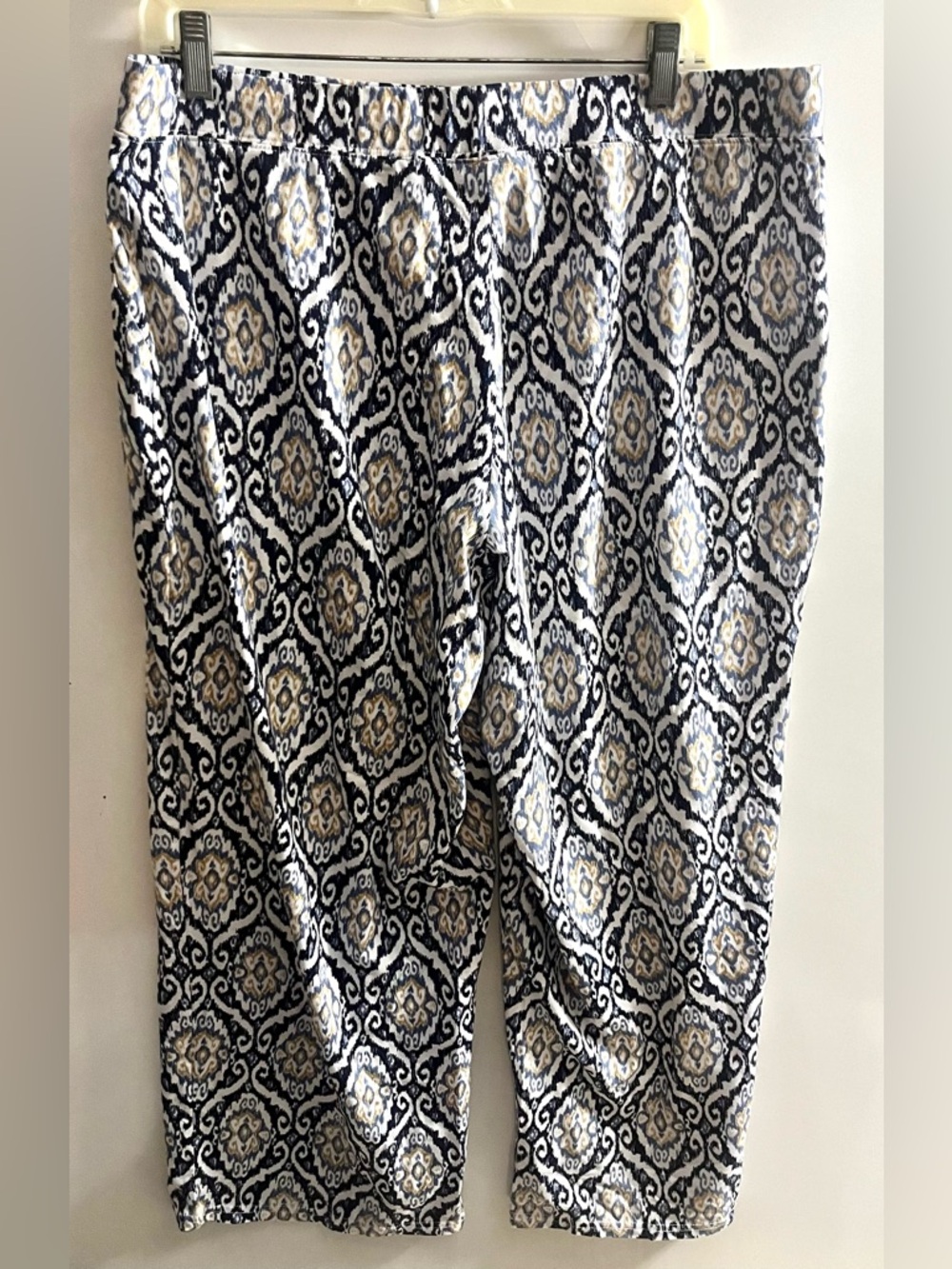 D&Co Beach Pants LP Black White Ikat Print Pull-On Stretch Large Petite - Picture 2 of 4